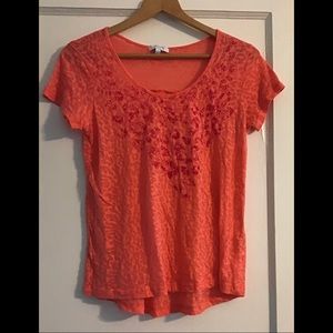 Bright salmon sheer top